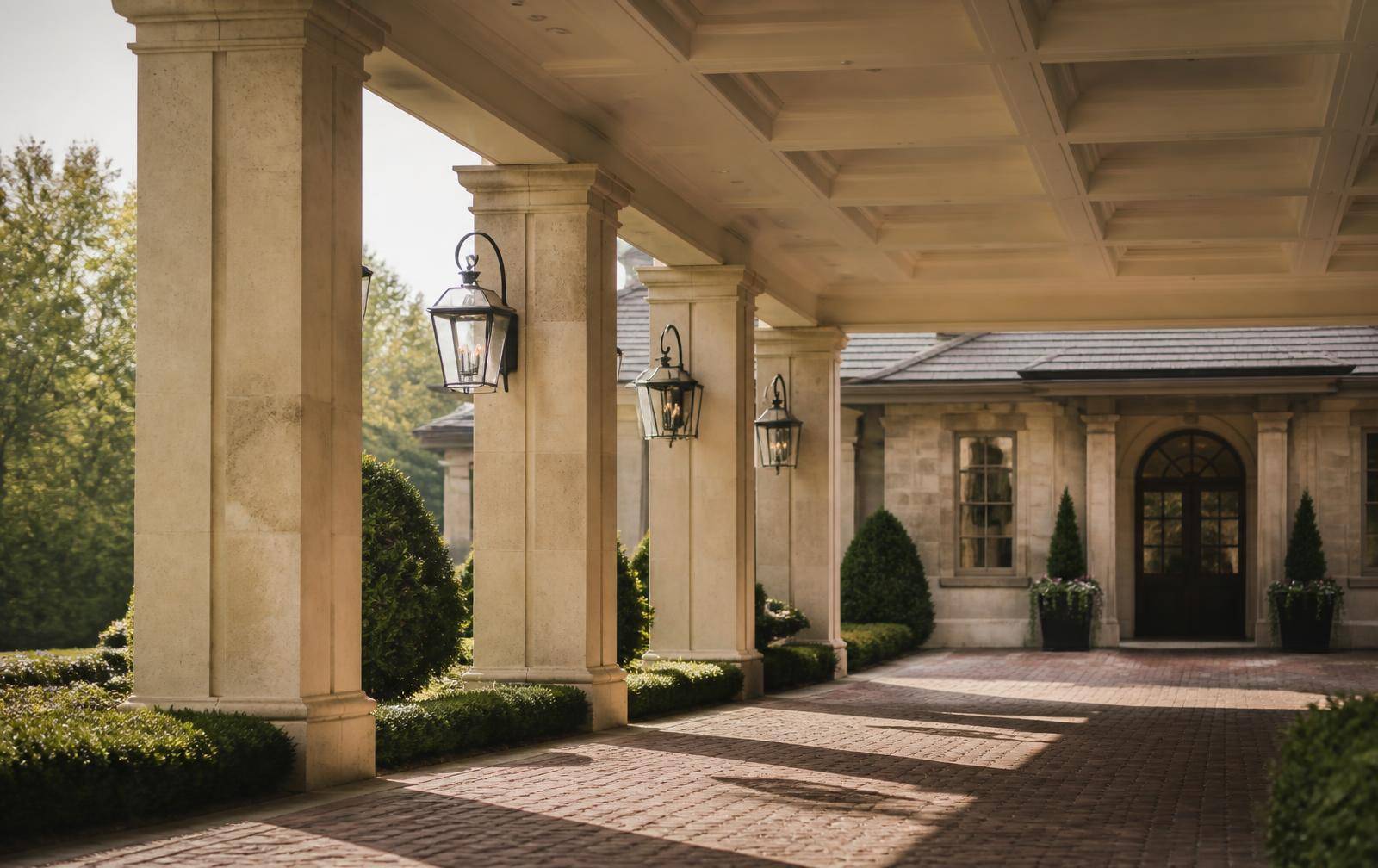 Stone porte-cochere entry at the Ballantyne Country Club clubhouse