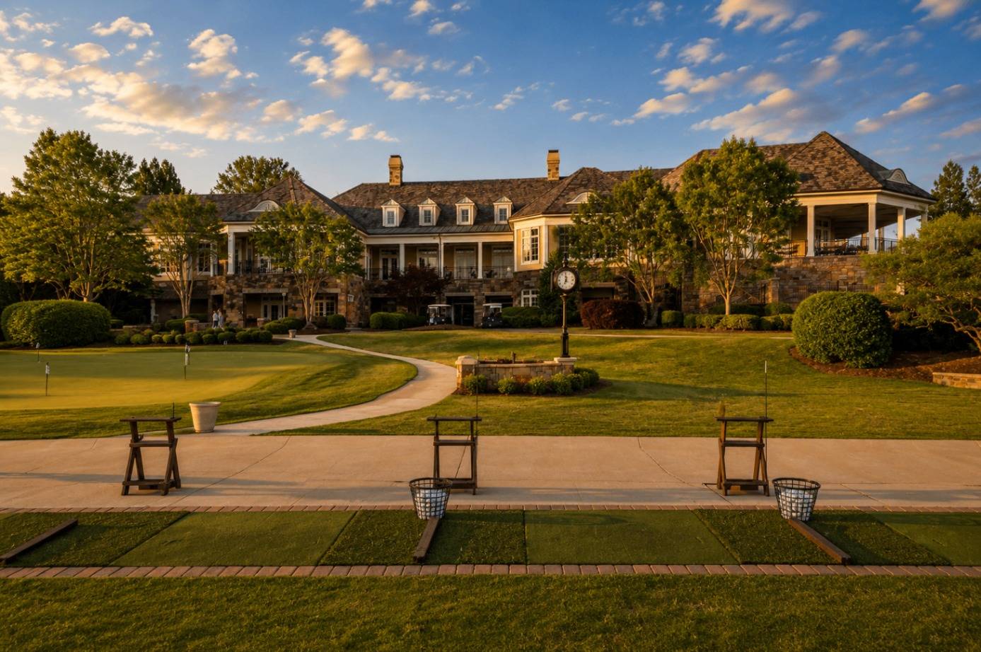 Ballantyne Country Club clubhouse at dusk