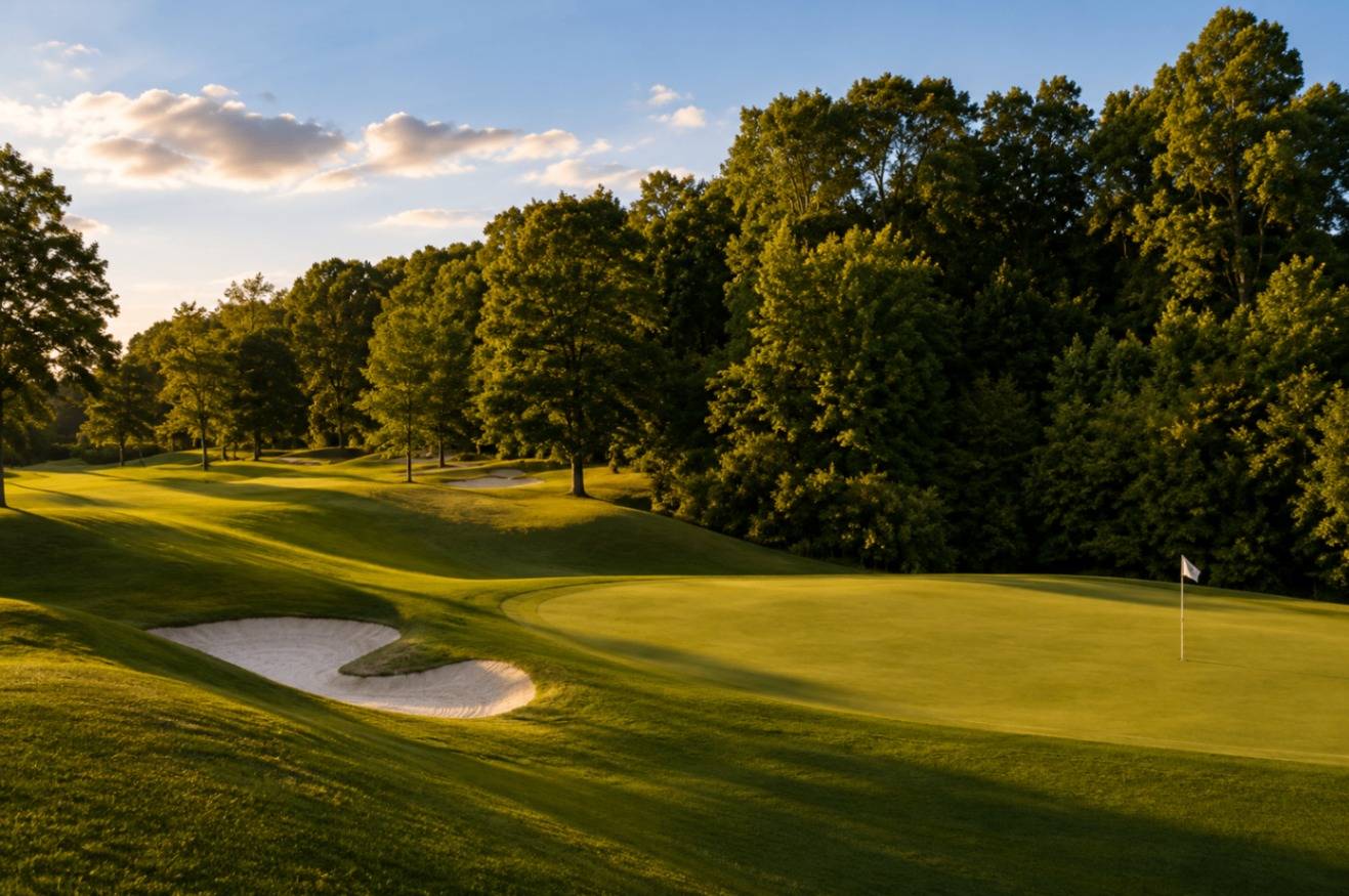 Ballantyne Country Club golf green at sunset