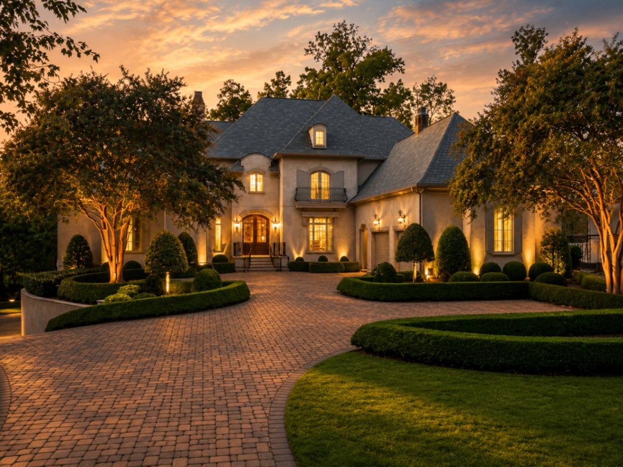 Modern luxury estate at dusk in Ballantyne Country Club
