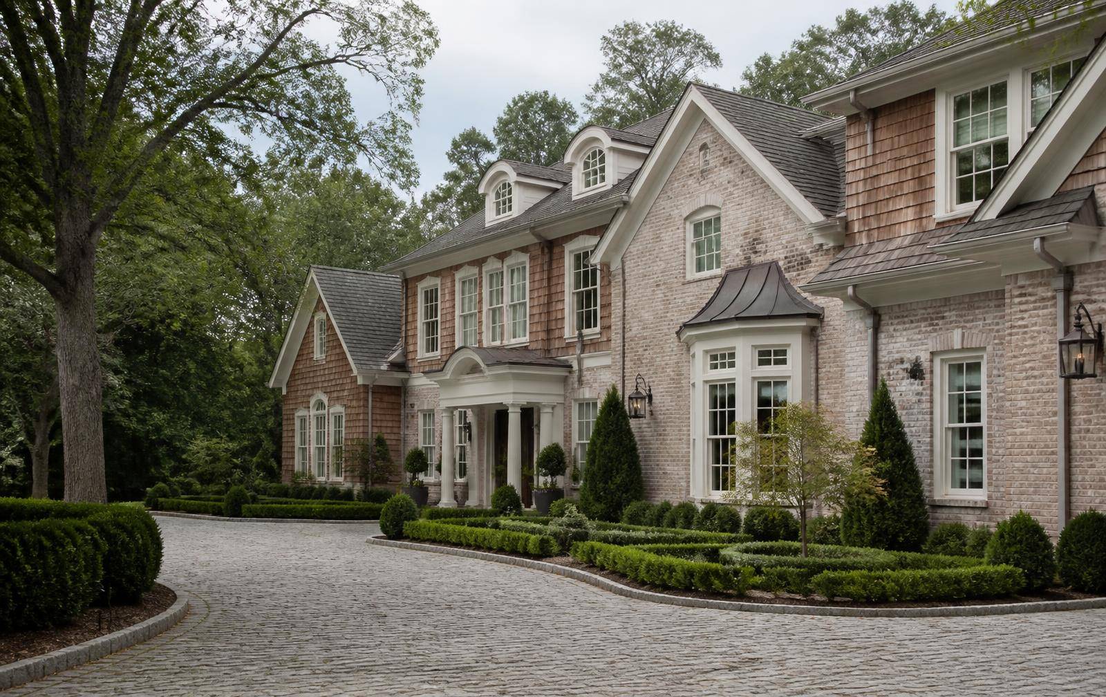 Cobblestone motor court at a Charlotte brick estate home